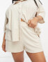 In The Style Plus towelling beach short co-ord in cream