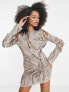 ASOS DESIGN embellished swirl mini dress with texture detail in taupe