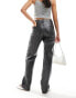 Noisy May faux leather slim fit trousers in grey snake print