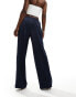 YAS high waisted wide leg satin trouser in navy - NAVY