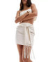 In The Style linen look mini skirt wth fringe drape detail co-ord in stone