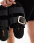 schuh Tish double buckle espadrille slides in black leather