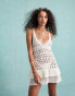 Miss Selfridge crochet knit frill hem mini dress in cream