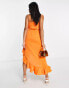 AX Paris wrap front asymmetric ruffle midi dress in orange