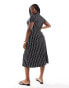 ASOS DESIGN Curve short sleeve button through midi dress in black stripe