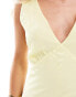 ASOS DESIGN Petite vintage style V neck midi slip dress with delicate embroidery in lemon yellow