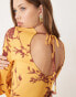 ASOS DESIGN boho floral print peach long sleeve midaxi dress