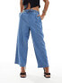 Vila Petite wide leg trousers with tie waist in blue chambray