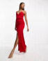 AX Paris thigh split gold chain strap detail slinky maxi dress in red