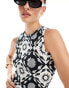 ONLY racer neck tile print maxi dress in black and white