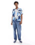 Lee short sleeve revere collar wave print resort shirt relaxed fit in blue