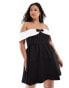 In The Style Plus exclusive bardot bow front mini dress in monochrome