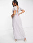 TFNC Bridesmaid chiffon wrap front maxi dress with flutter sleeve in grey