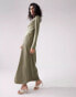 ASOS DESIGN asymmetric satin detail maxi dress in khaki