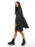 Y.A.S high neck frill mini smock dress in black polka dot