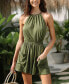 Women's Olive High Neck Sleeveless Wide Leg Romper