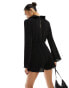 In The Style plisse long sleeve wrap shirt playsuit in black