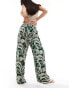 JDY wide leg pull on trouser in beige with tropical print