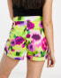 Morgan high waist tailored short in lime smudge print