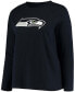 Women's Plus Size College Navy Seattle Seahawks Primary Logo Long Sleeve T-shirt