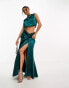 In The Style exclusive satin twist front maxi skirt co-ord in teal