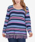 Plus Size Lets Rendez-Blue Printed Long Sleeve Sweater