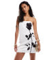 Kaiia satin rose print bandeau mini dress in white