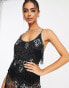 Miss Selfridge Premium festival embellished scooped cami jumpsuit with sheer trousers in black - BLACK