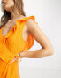 ASOS DESIGN – Gewickeltes Mini-Sommerkleid in Orange mit Rüschendetail