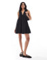 ASOS DESIGN v neck chuck on mini dress in black