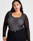 Trendy Plus Size Scoop-Neck Long-Sleeve Lace Top, Created for Macy's