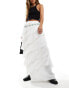 Miss Selfridge textured asym tiered frayed edge maxi skirt in white