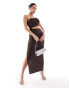 In The Style exclusive slinky one shoulder cut out maxi dress in chocolate