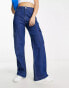 River Island high waisted wide leg cargo pocket jean in medium blue wash