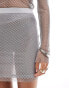 Amy Lynn Bethan rhinestone stretch net mini skirt co-ord in silver