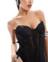 Heiress Beverly Hills premium satin corset bandeau mini dress with mesh inserts in black