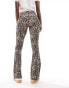 Miss Selfridge low rise deep fold over waistband flare legging in leopard print