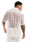 ASOS DESIGN relaxed fit short sleeve revere collar sheer check shirt in white