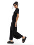 ASOS DESIGN ruched side jumpsuit with wide leg in black