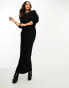 ASOS DESIGN crew neck blouson sleeve ribbed maxi dress in black