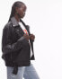 Topshop faux leather biker jacket in washed black