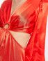 Topshop – Langärmliges Midikleid in Rot mit Ringdetail und Cut-out