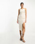 River Island midi dress with ruched side detail in cream