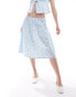 Motel ditsy floral gingham pleat midi skirt in baby blue