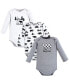 Baby Boys Cotton Long-Sleeve Bodysuits, Baby Bear Gray Black 3-Pack