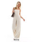 4th & Reckless Petite exclusive linen bandeau wide leg jumpsuit in beige