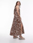 Topshop abstract floral print midi beach dress in chocolate