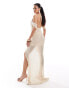 Murci knitted halterneck cut out high low maxi dress in cream