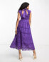 ASOS DESIGN Lace midi dress with bow back detail in purple