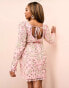 ASOS LUXE Curve pearl embellished puff sleeve long sleeve mini dress in pink